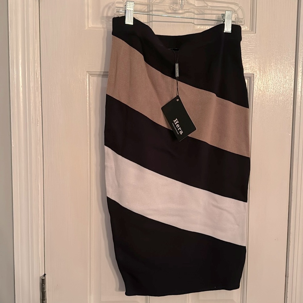 Hera Collection knitted stripped pencil skirt NWT S